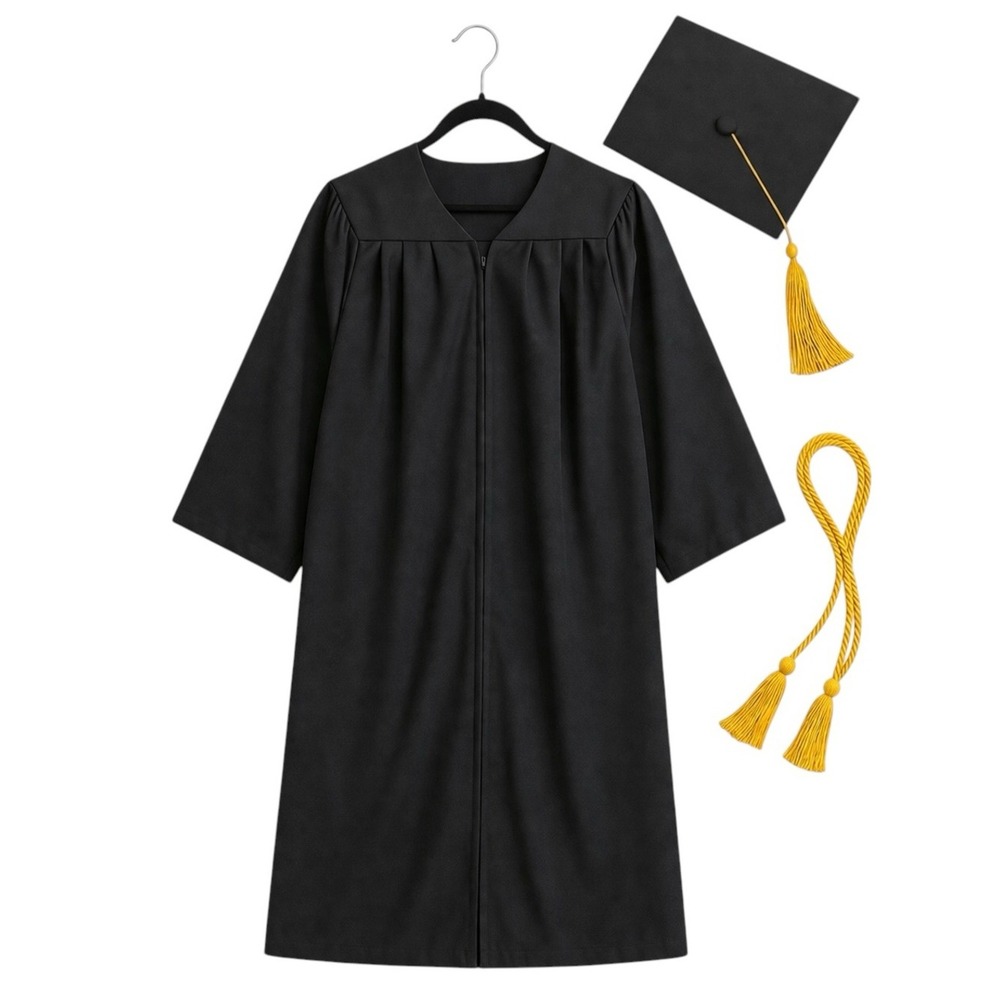 Jostens Black Graduation Gown Unisex Zip Front Academic Regalia 52.5 EUC